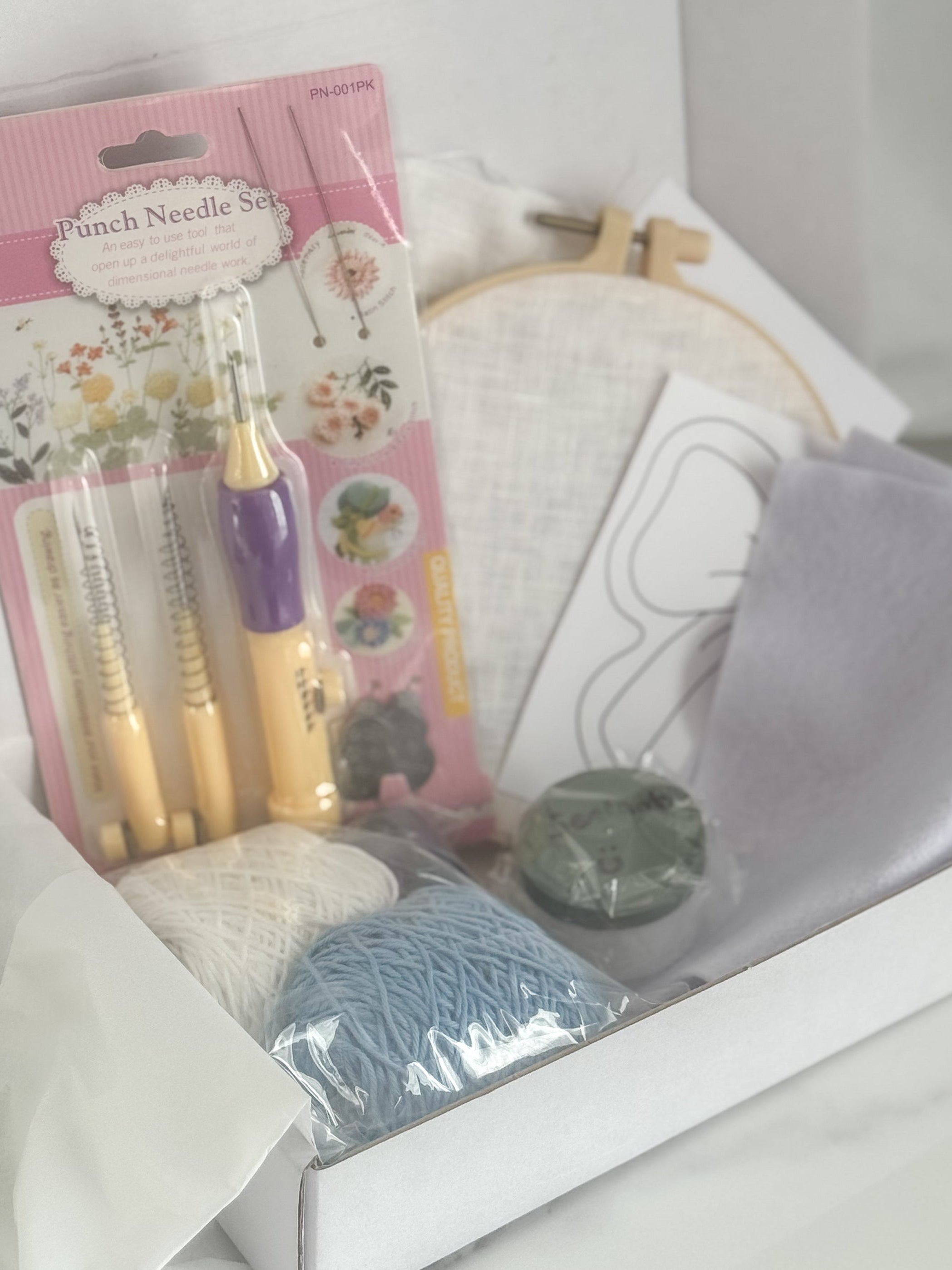 Blue Bow Punch Needle Mug Rug Kit