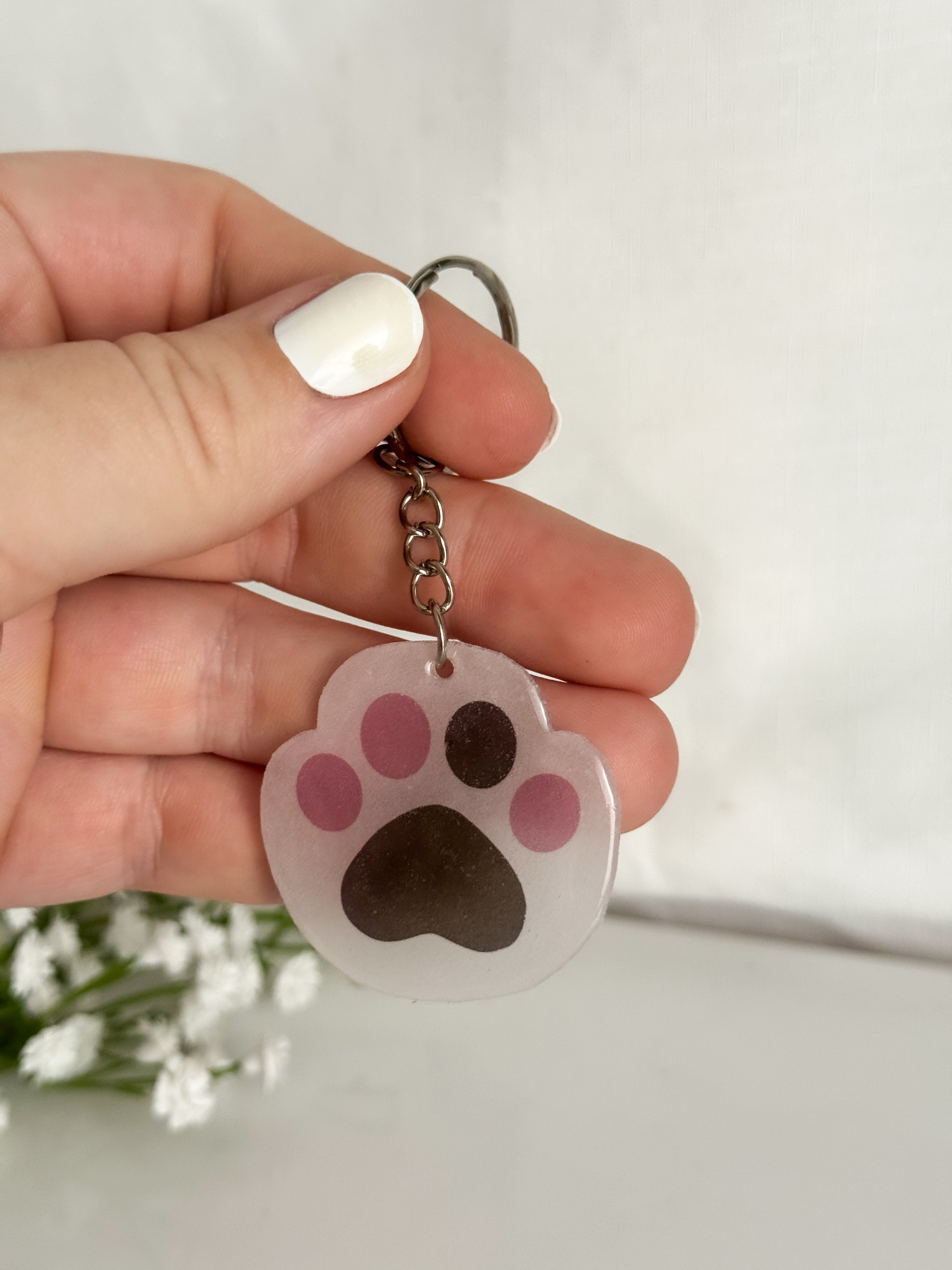 White Cat Paw Keychain