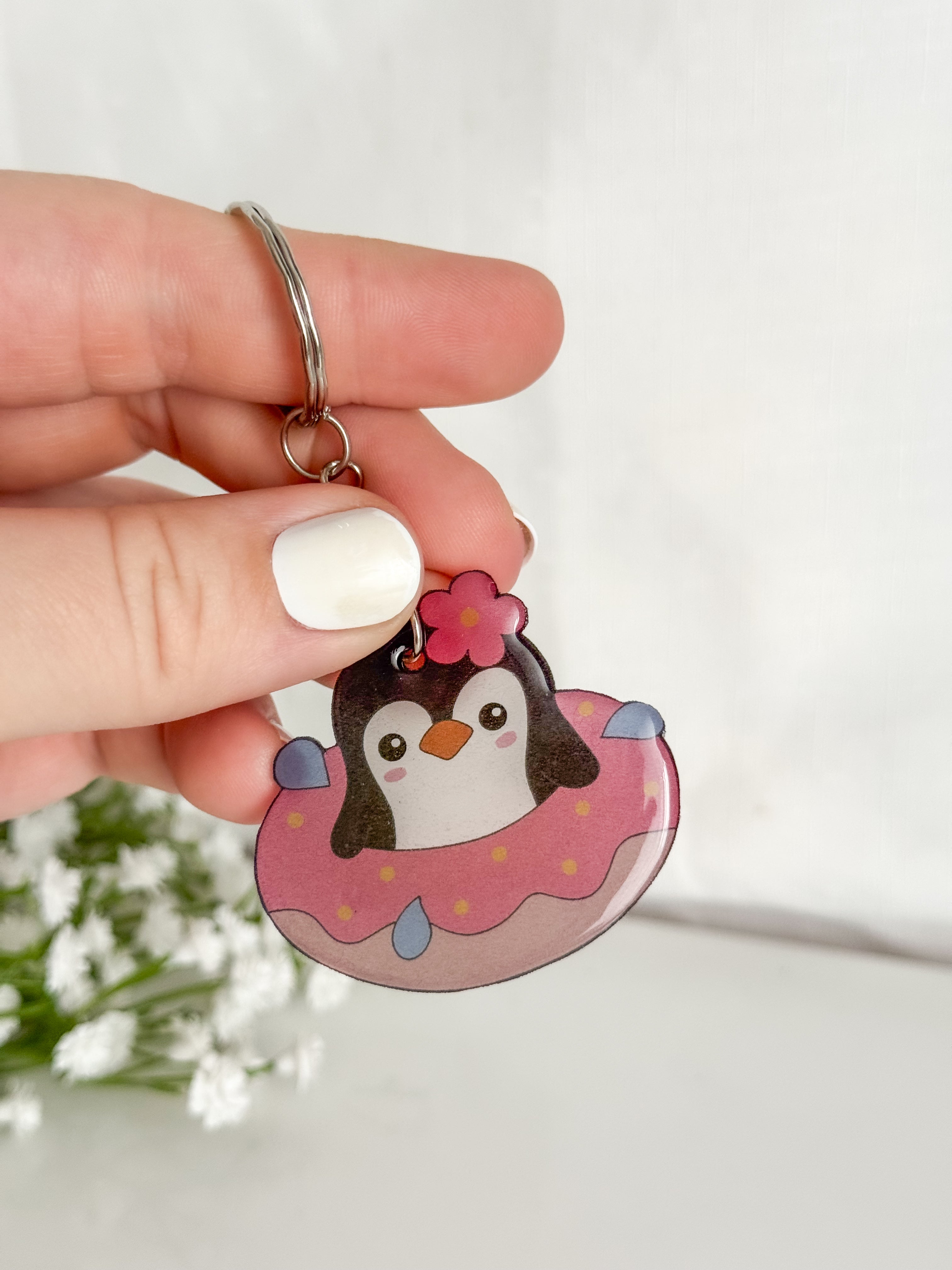 Donut Penguin Keychain