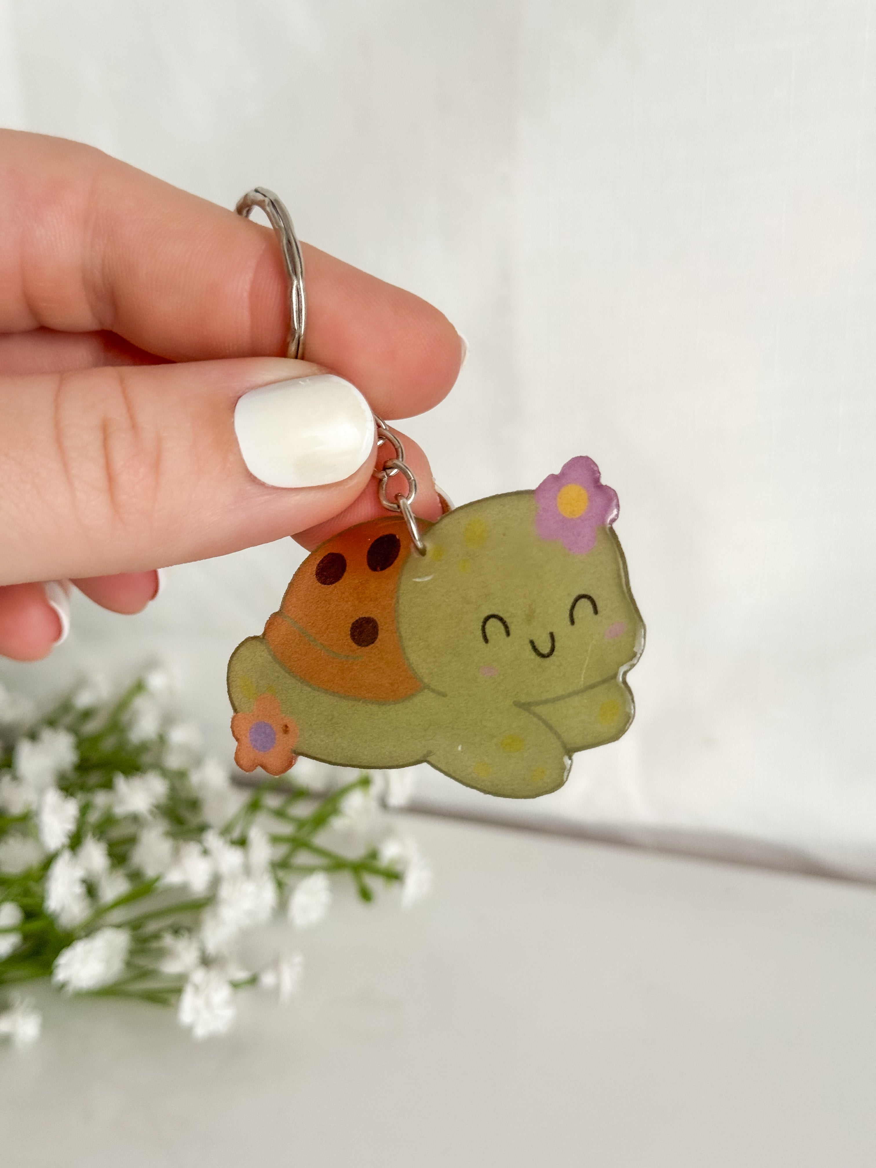 Floral Turtle Keychain
