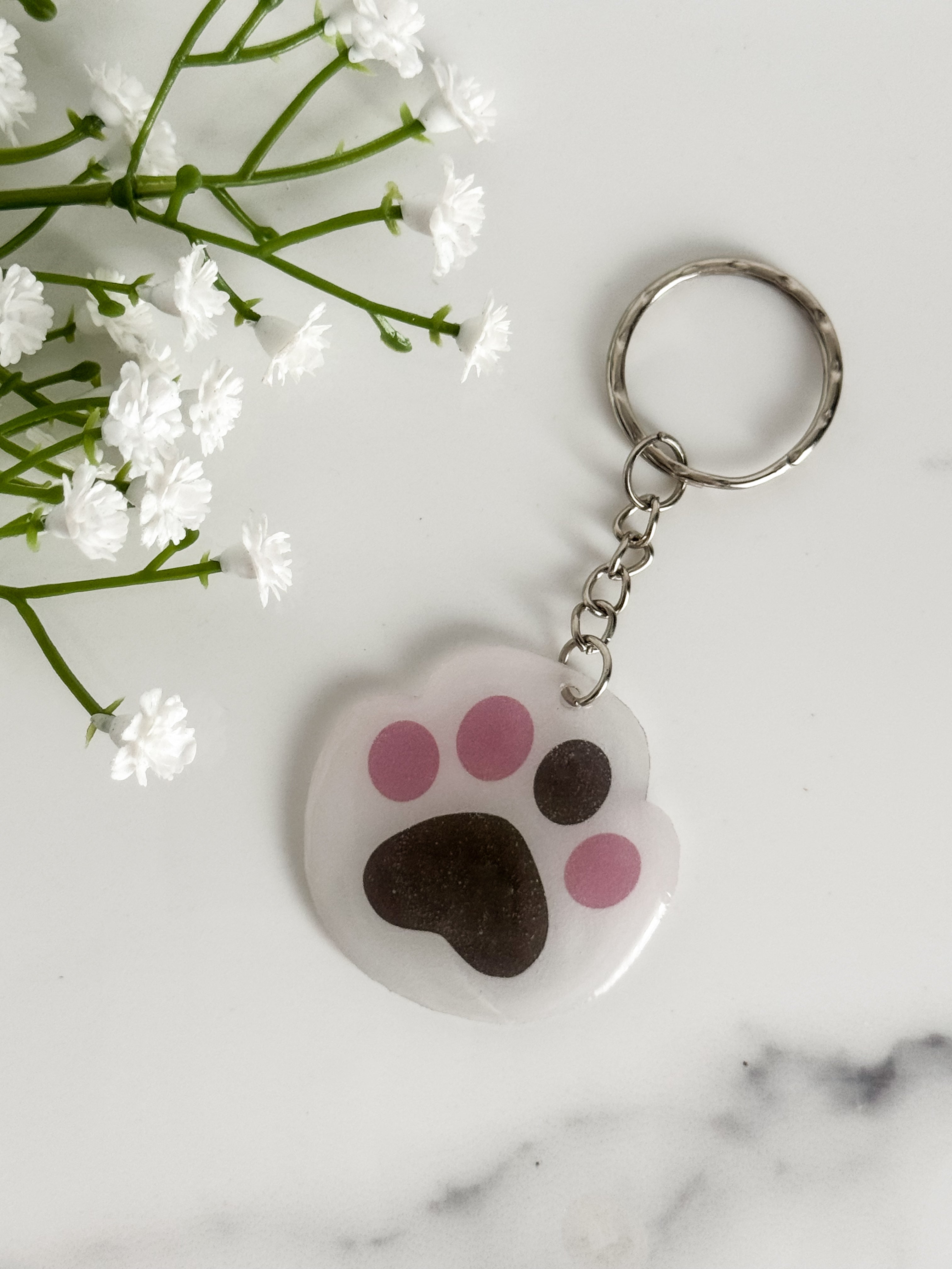 White Cat Paw Keychain