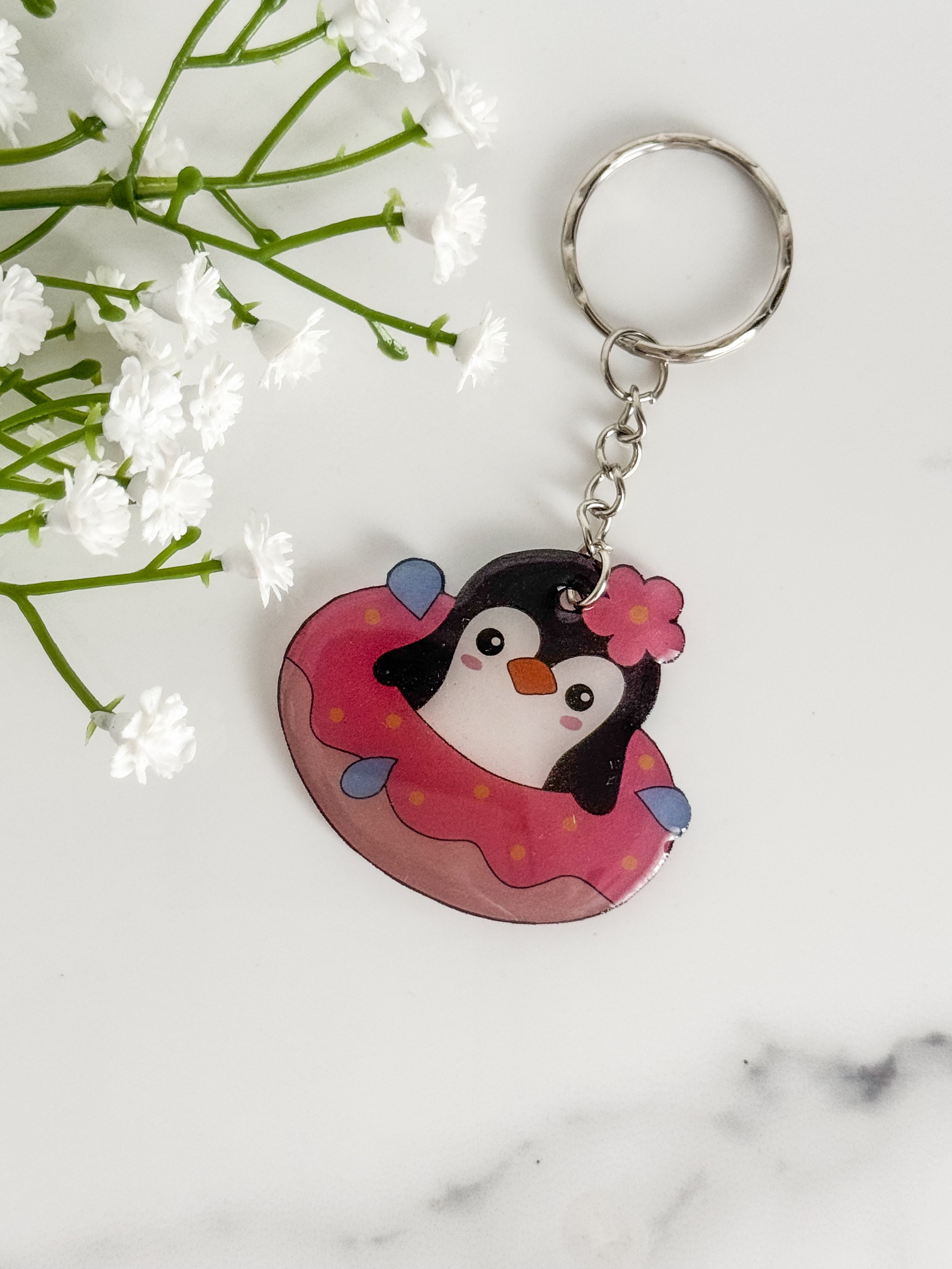 Donut Penguin Keychain