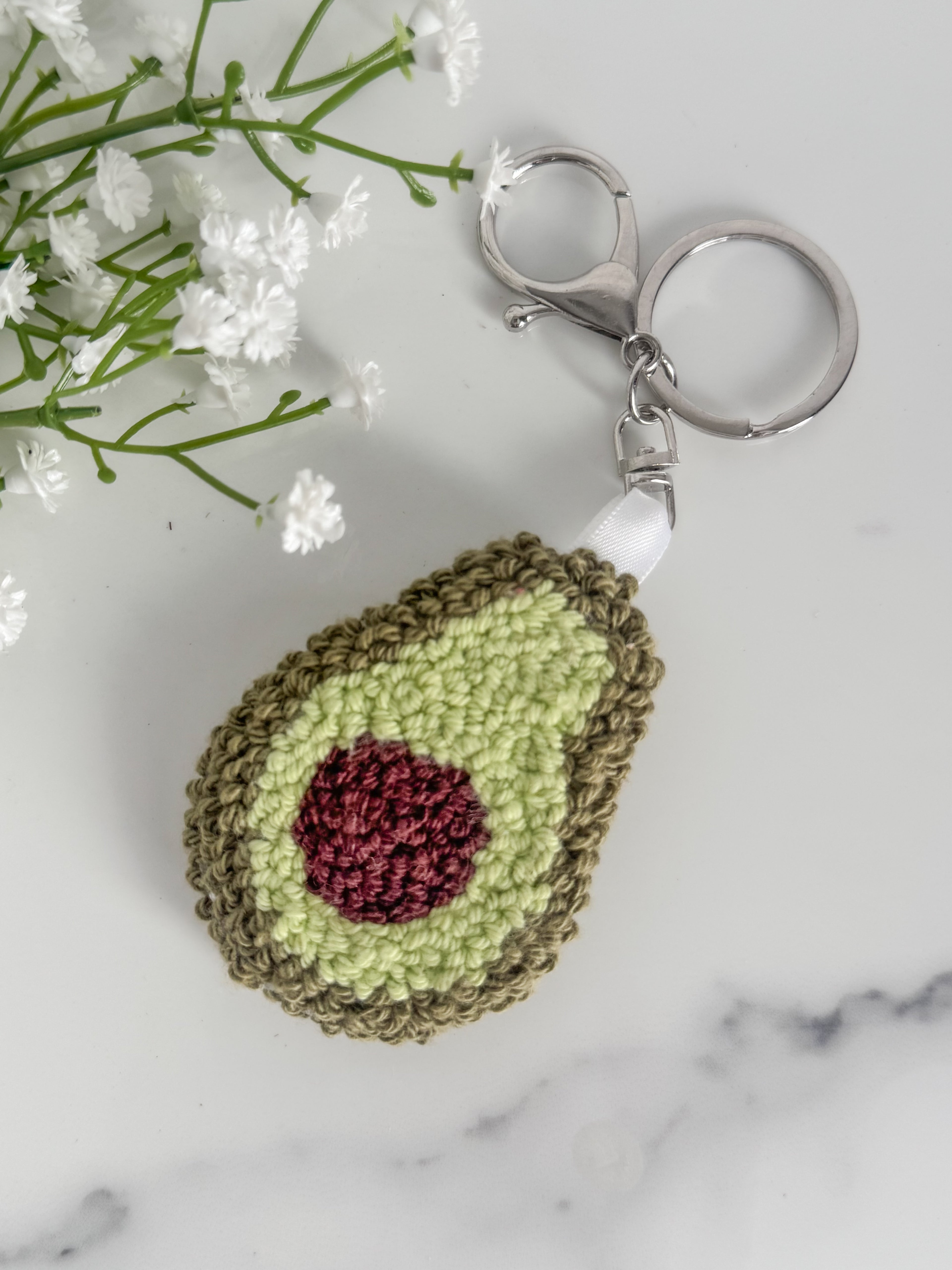 Avocado Punch Needle Keychain