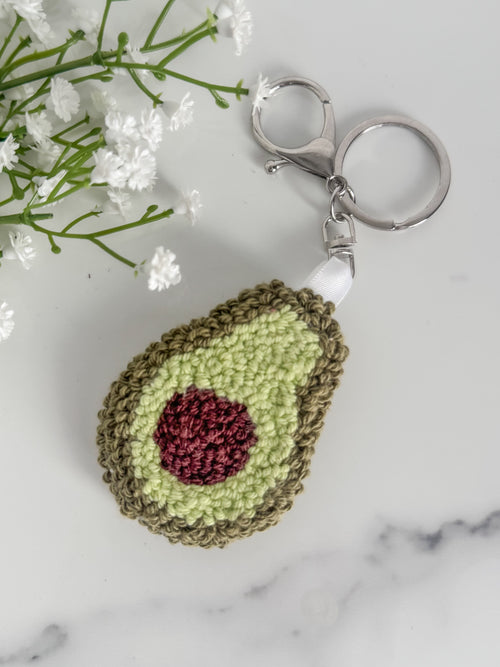Avocado Punch Needle Keychain