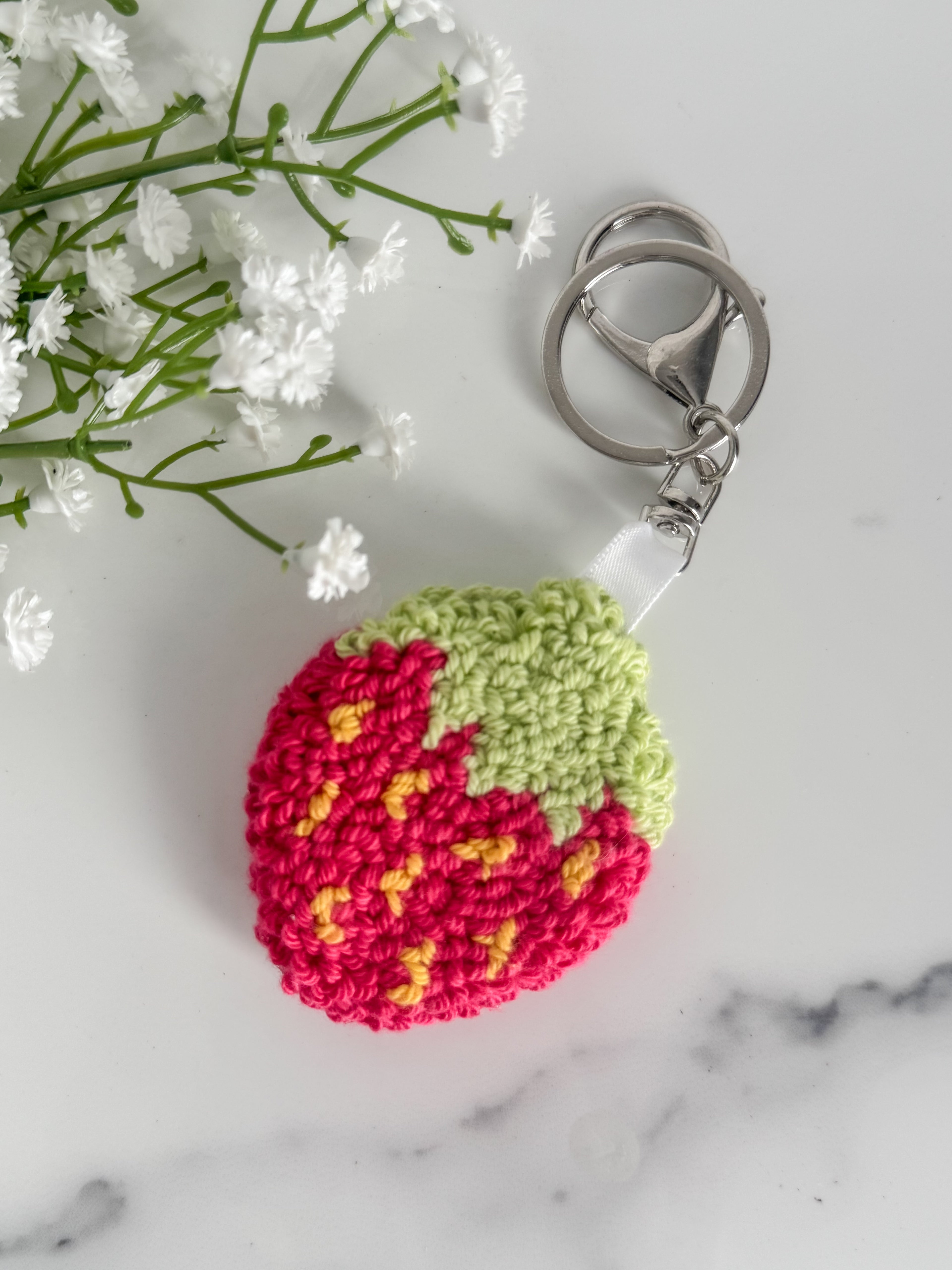 Strawberry Punch Needle Keychain