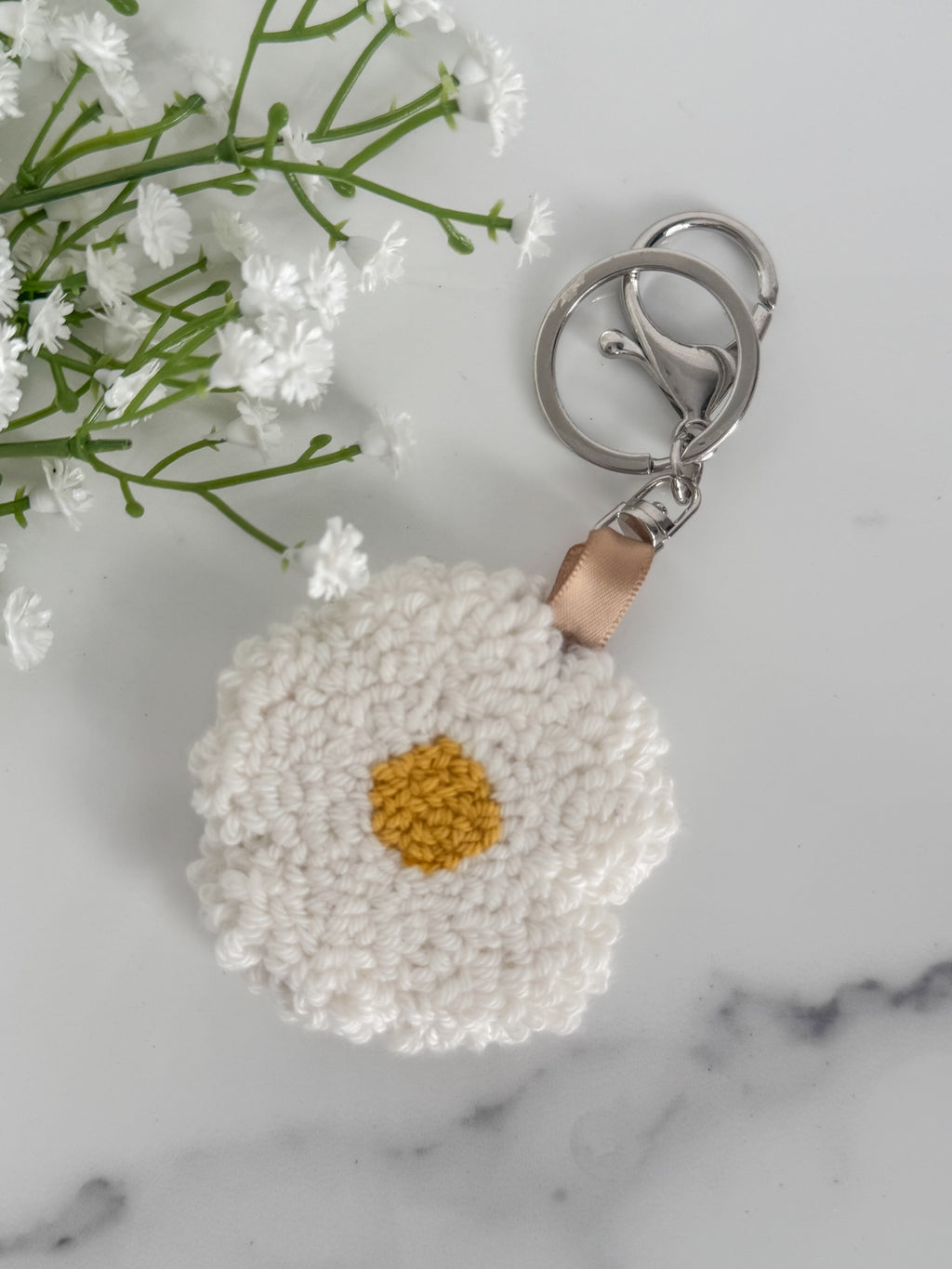 Organic Daisy Punch Needle Keychain