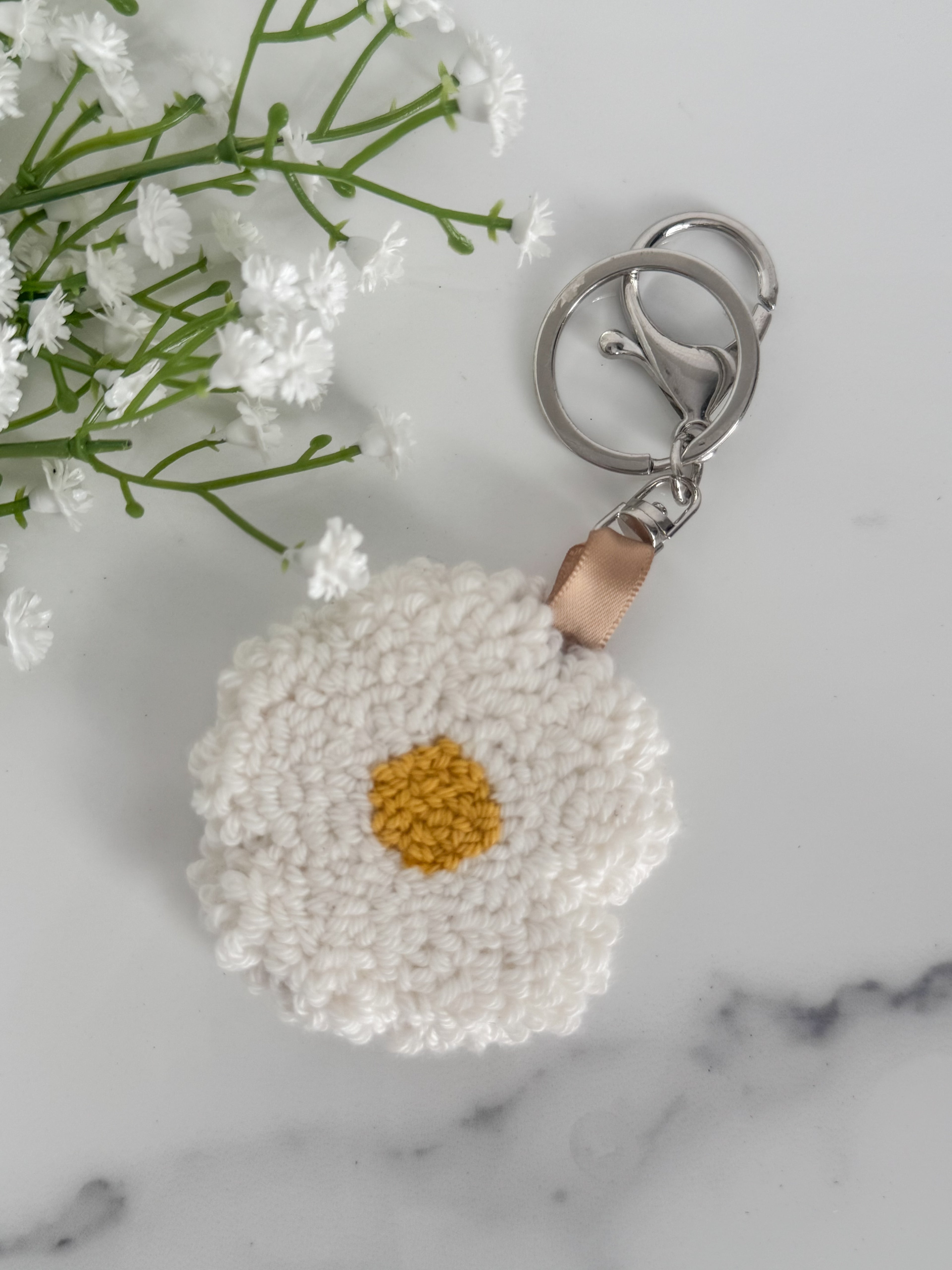 Organic Daisy Punch Needle Keychain