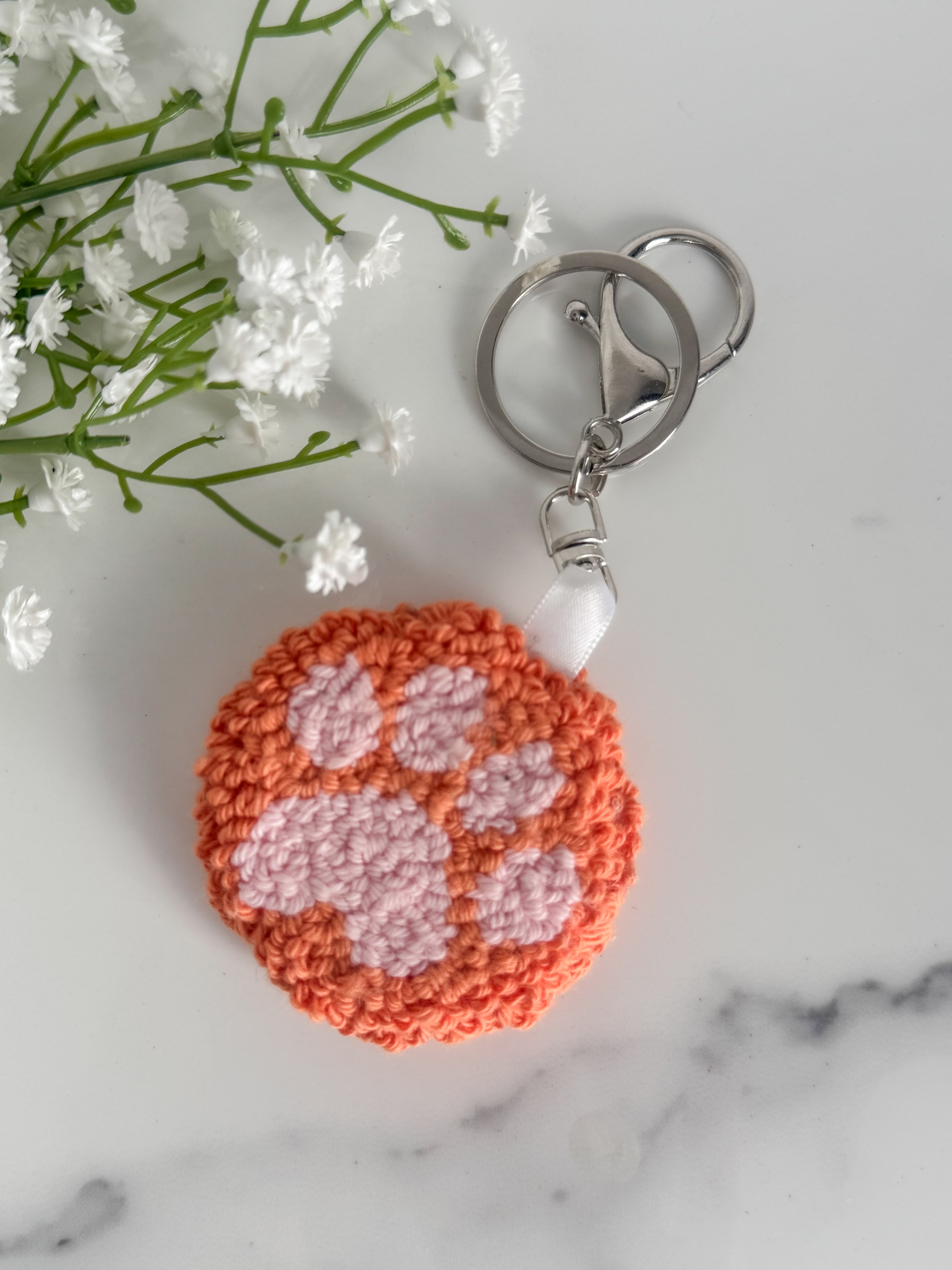 Cat Paw Punch Needle Keychain