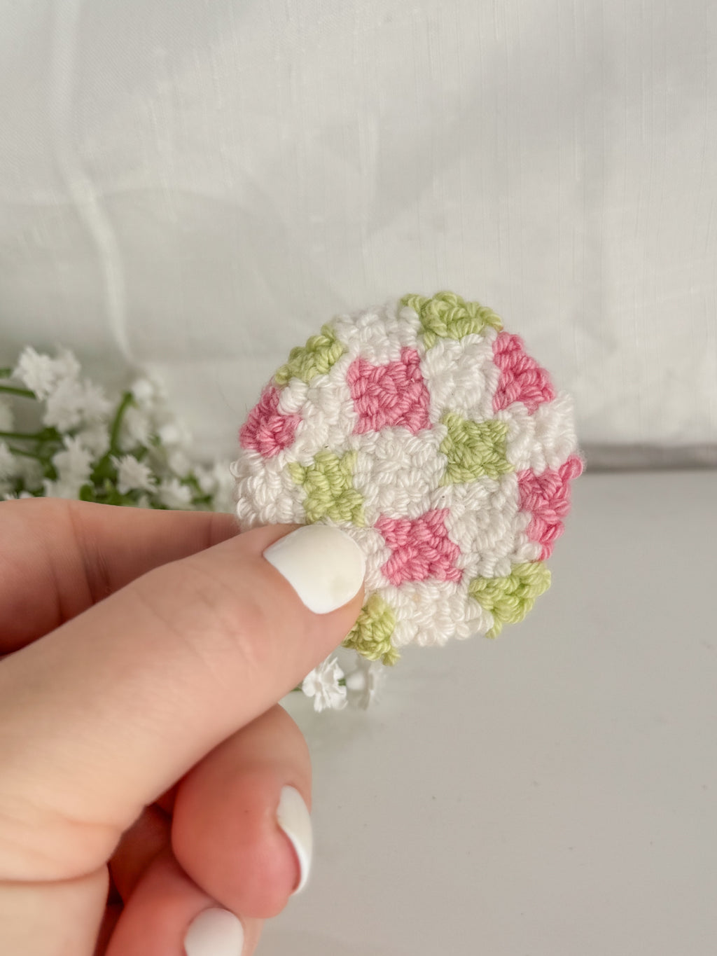 Checkerboard Punch Needle Phone Grip
