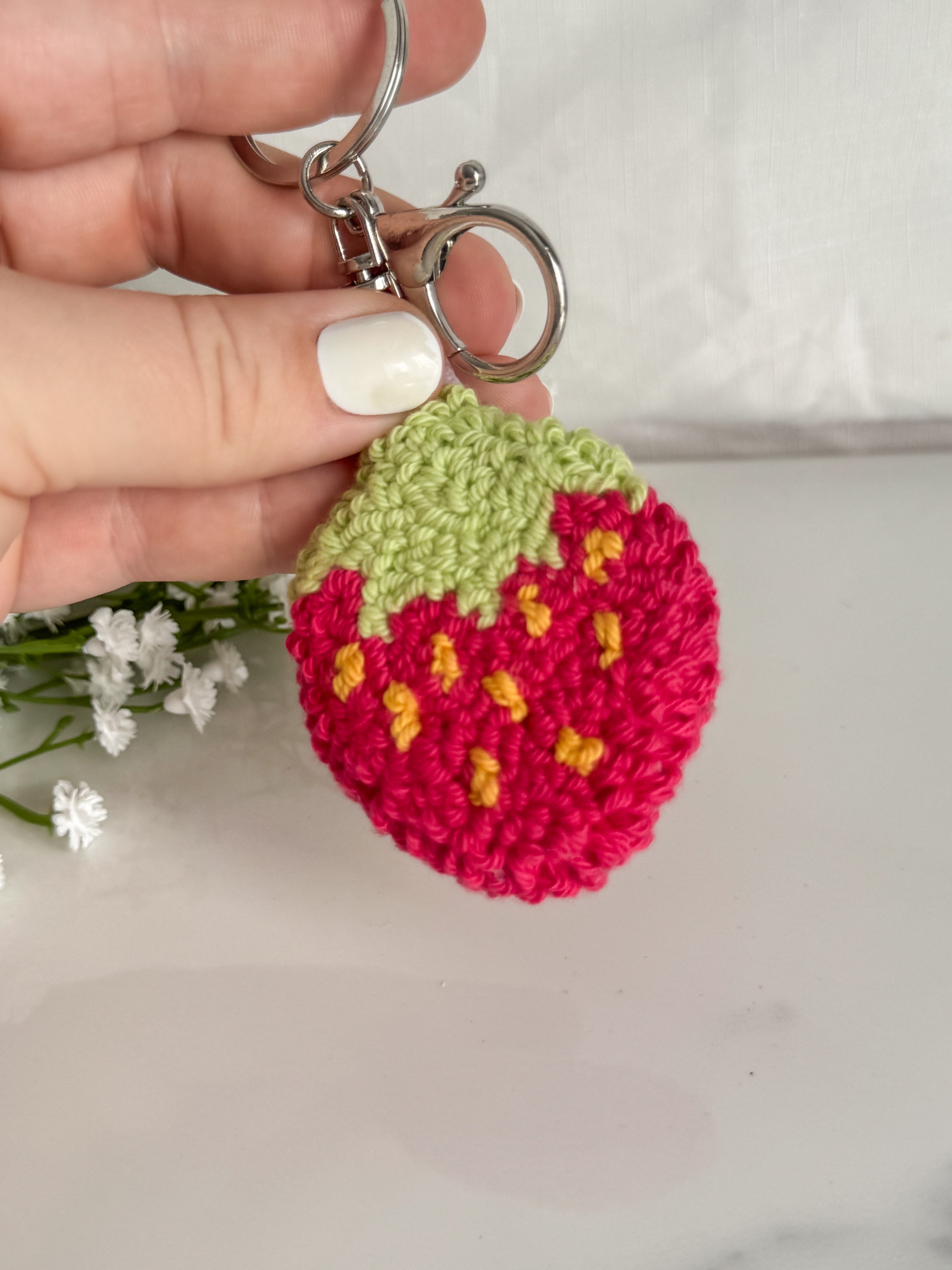 Strawberry Punch Needle Keychain