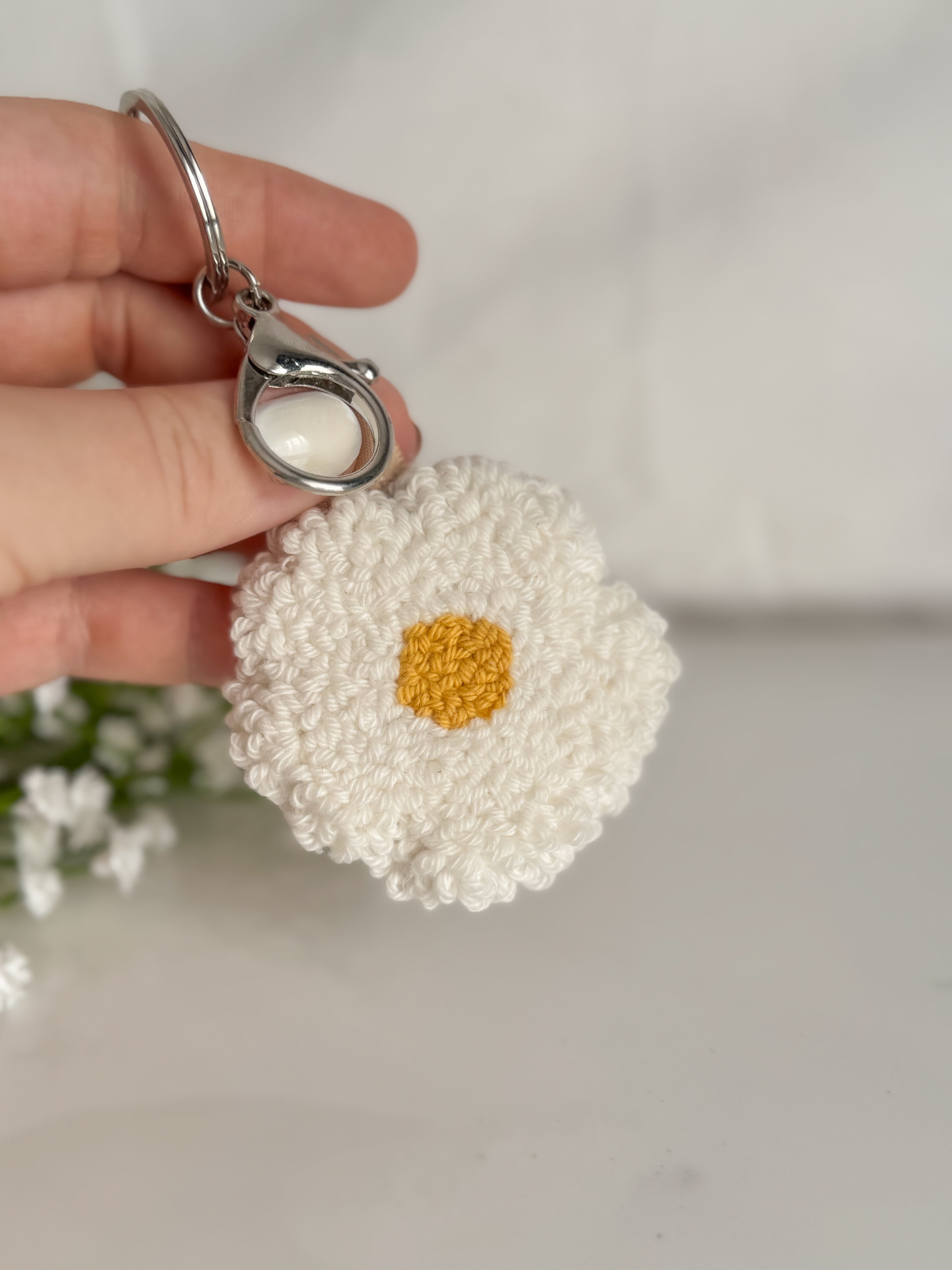 Organic Daisy Punch Needle Keychain