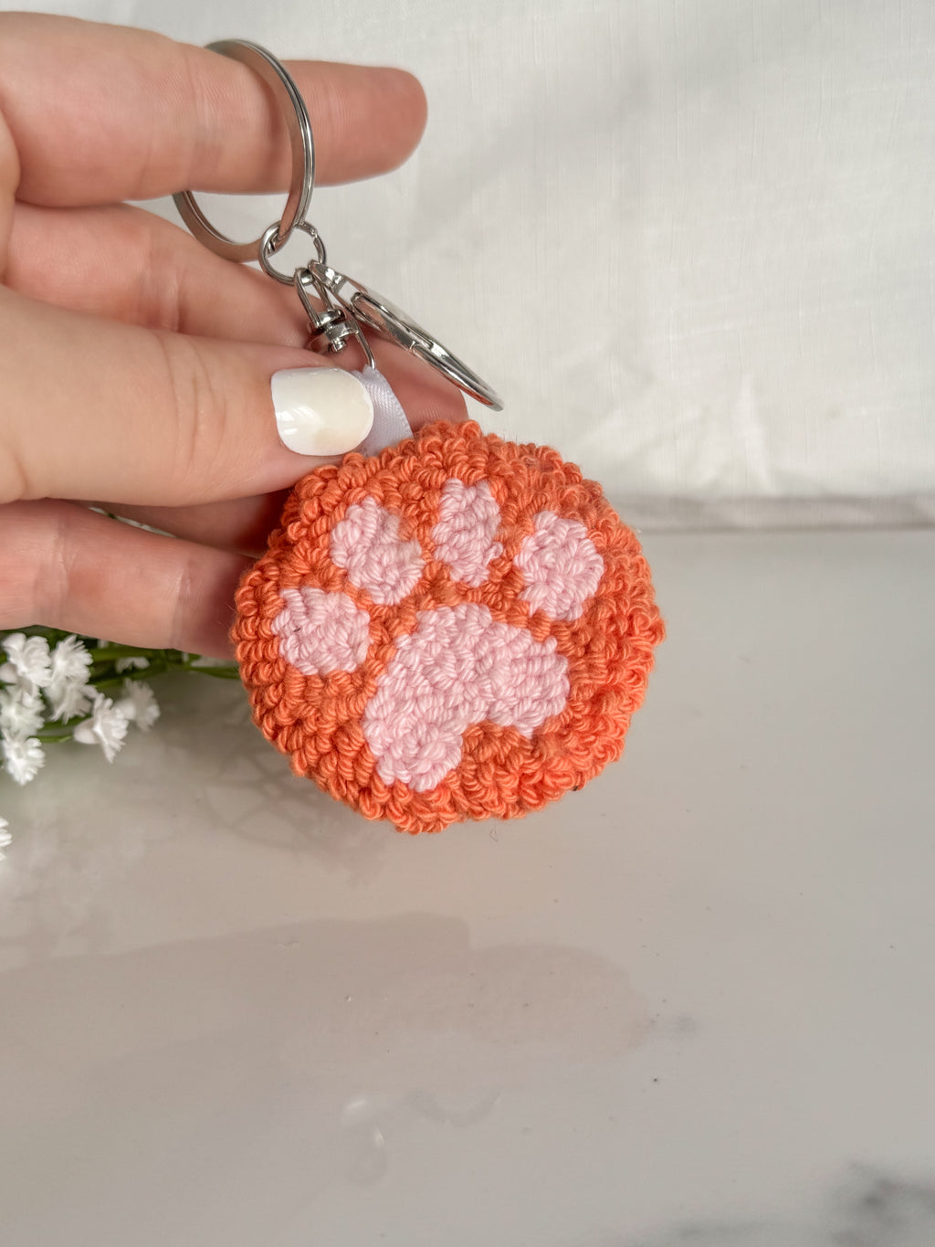 Cat Paw Punch Needle Keychain