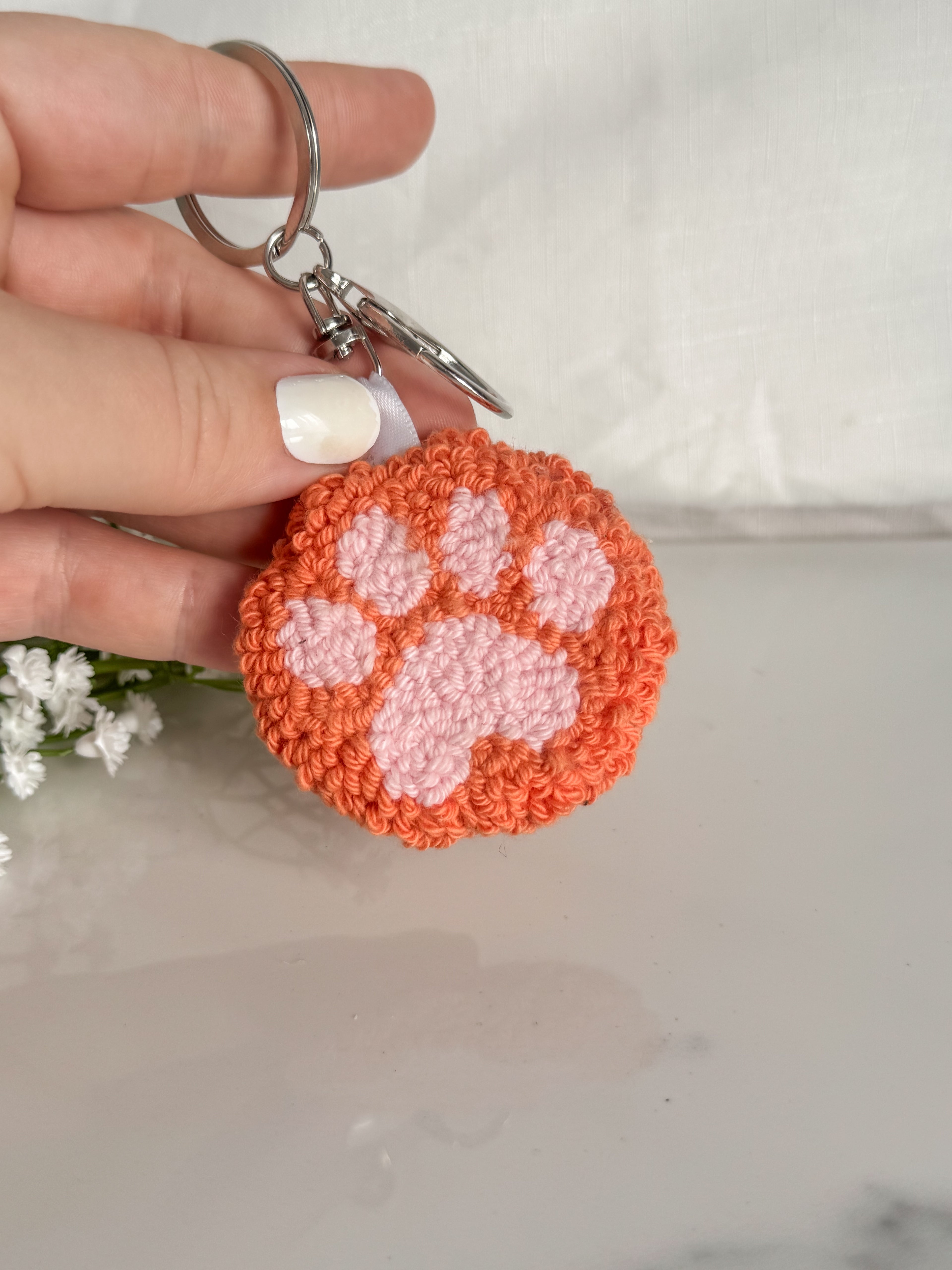 Cat Paw Punch Needle Keychain