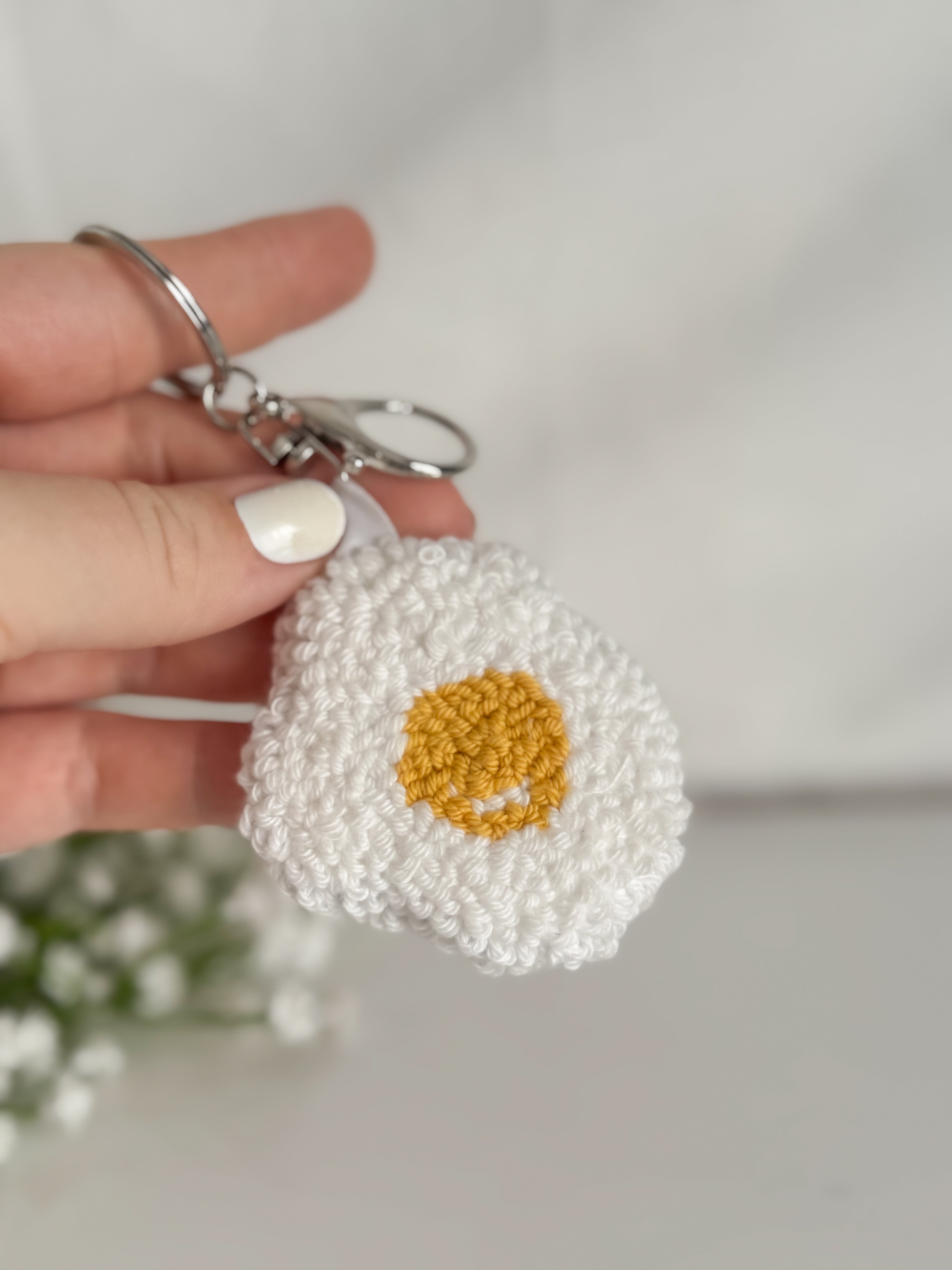 Egg Punch Needle Keychain