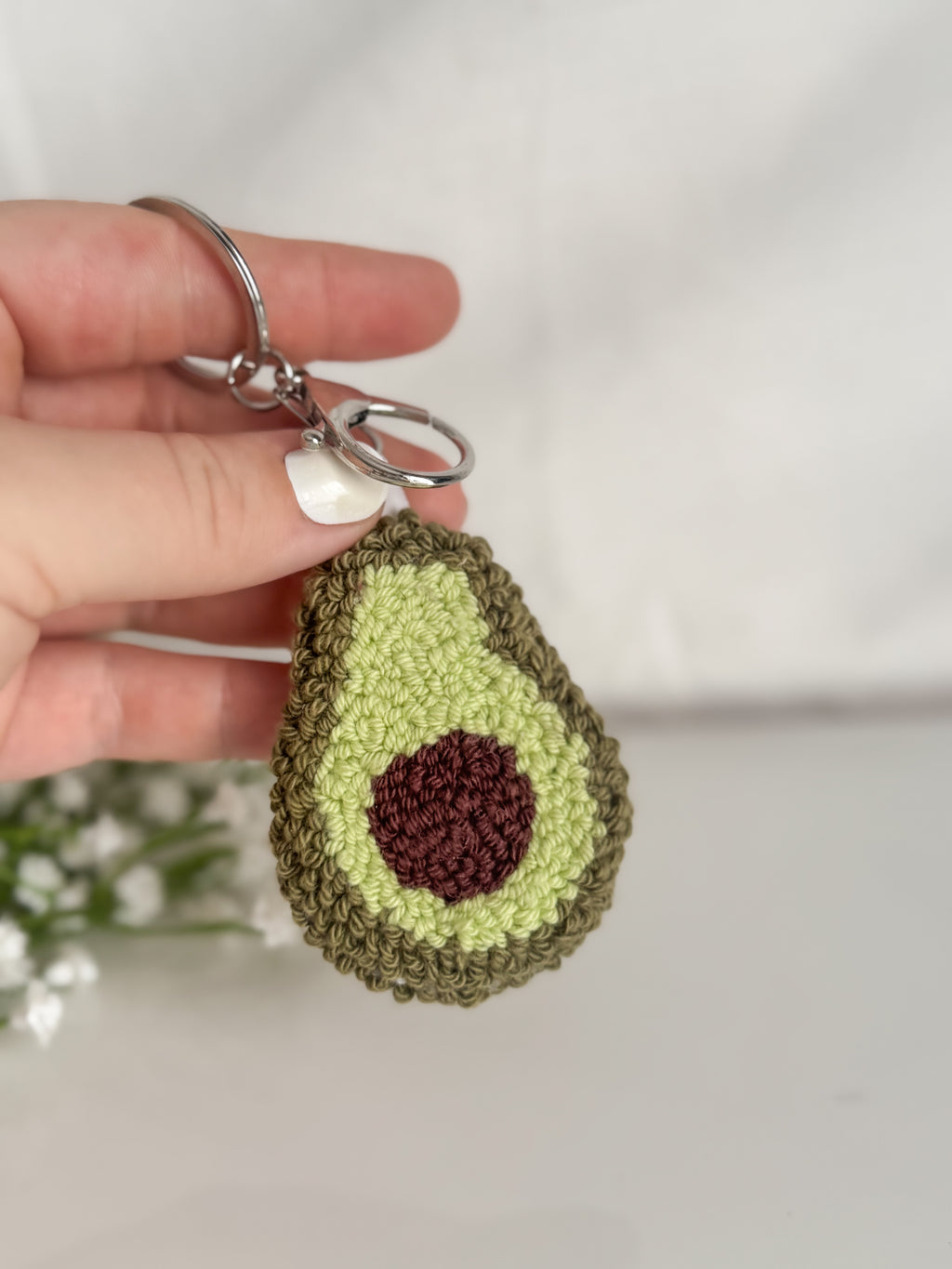 Avocado Punch Needle Keychain