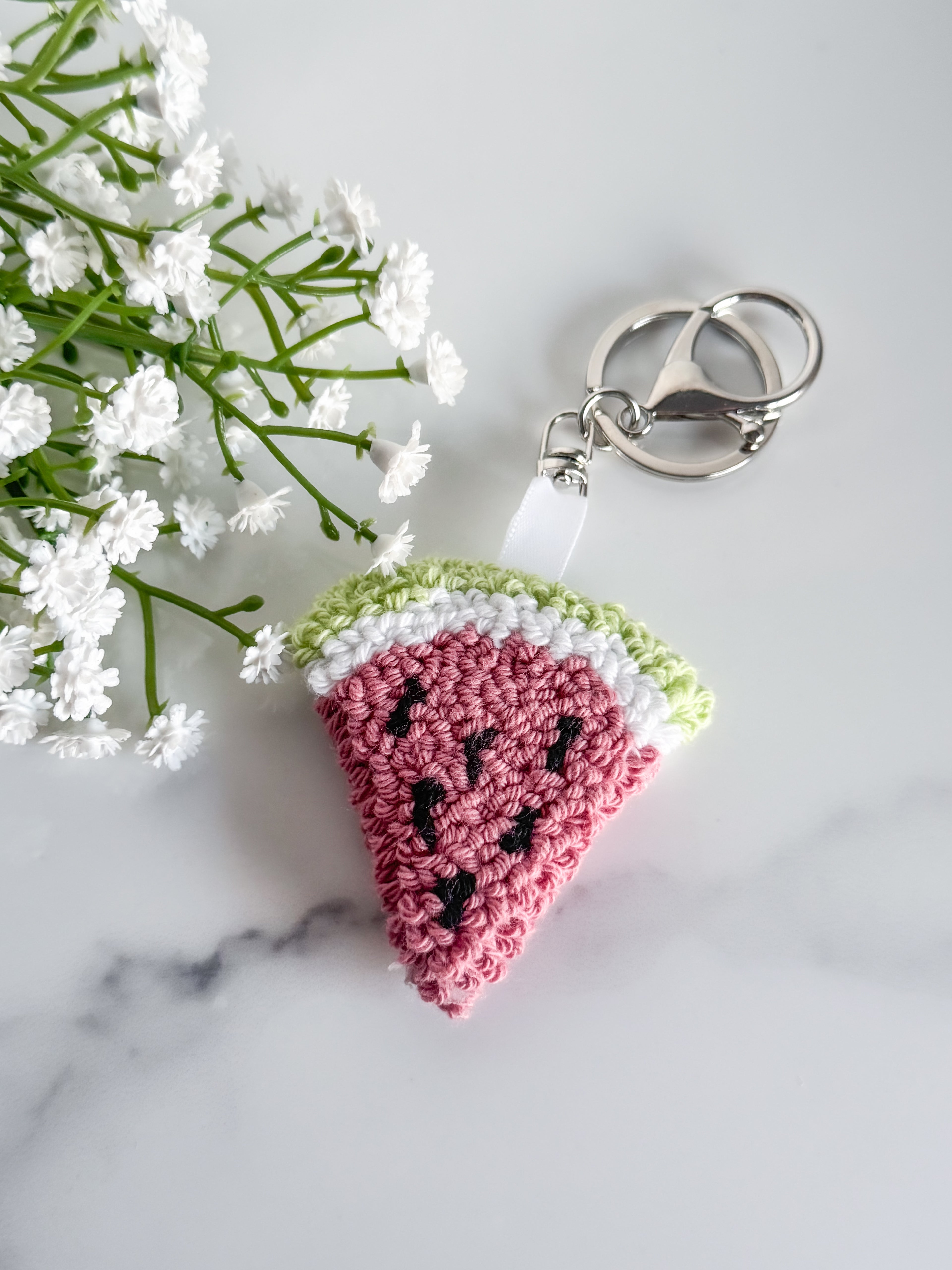 Watermelon Slice Punch Needle Keychain