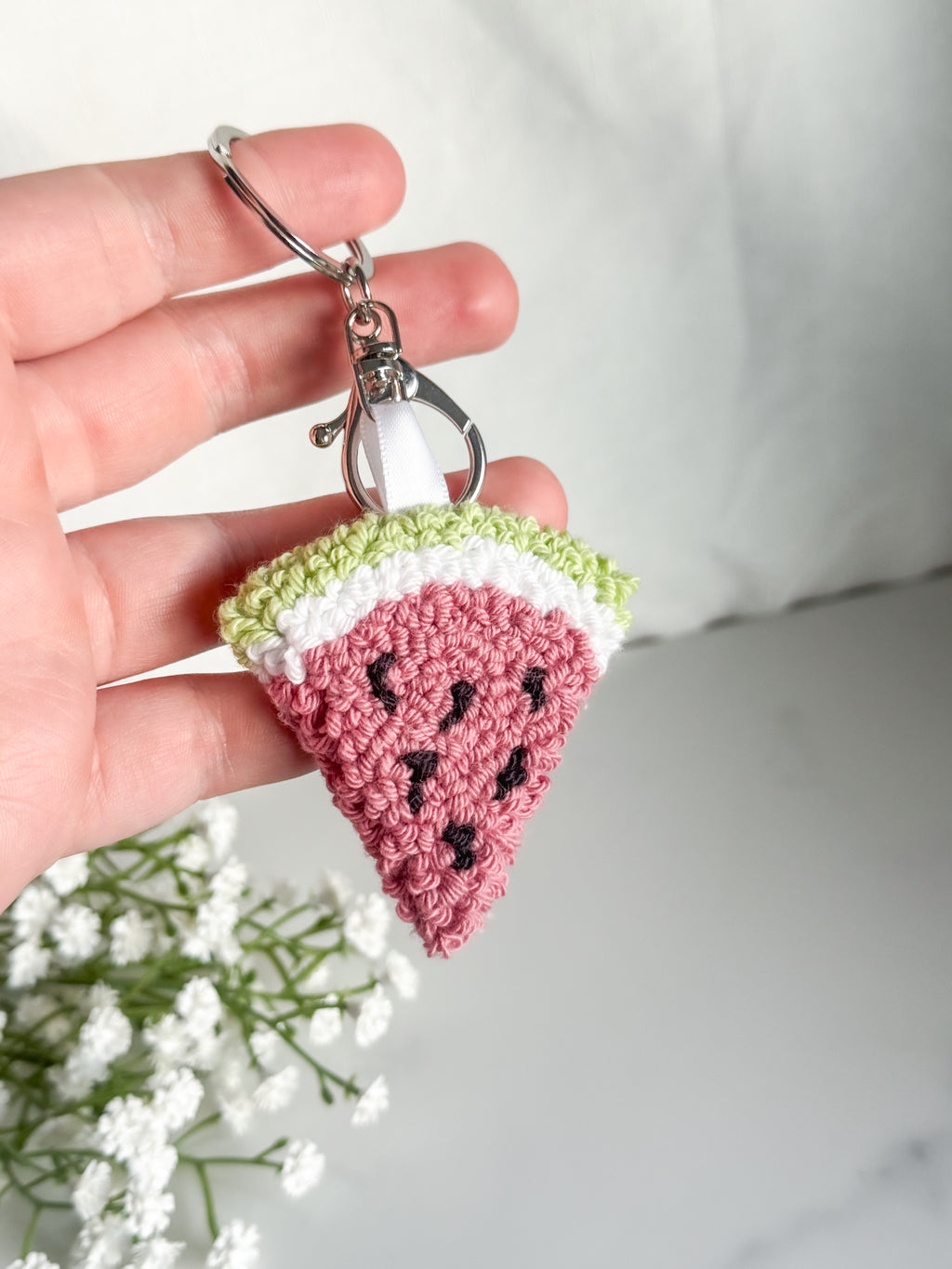 Watermelon Slice Punch Needle Keychain
